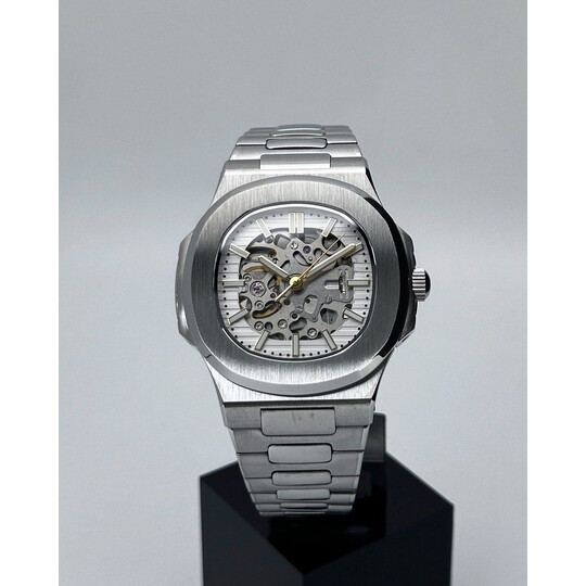 Custom Seiko Mod • White Line w/ Gold Indices skeleton Nautilus • 40mm